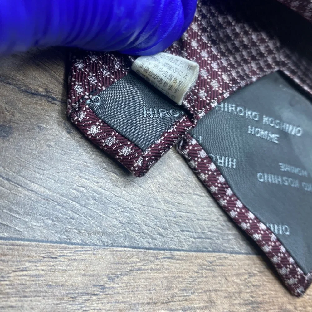 Hiroko Koshino Homme Tie Mens OS Burgundy Silk Geometric Pattern Formal Business